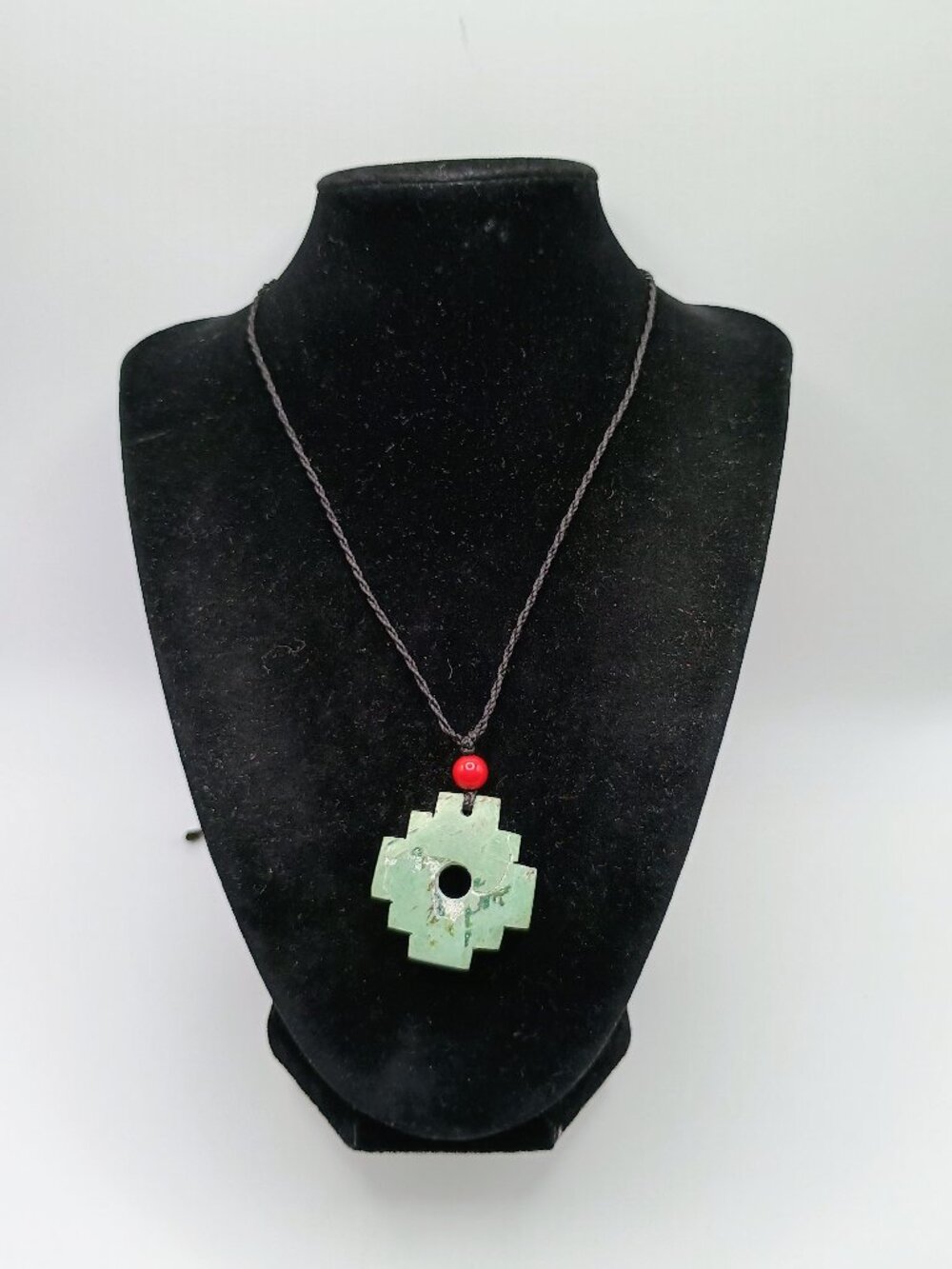 Chakana Inca Necklace with Natural Stone, Woven Andean Cross, Macrame